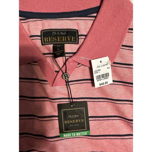 Jos. A. Bank RESERVE Polo Shirt Men's Size Large Pink Striped Golf NWT - Picture 3 of 6